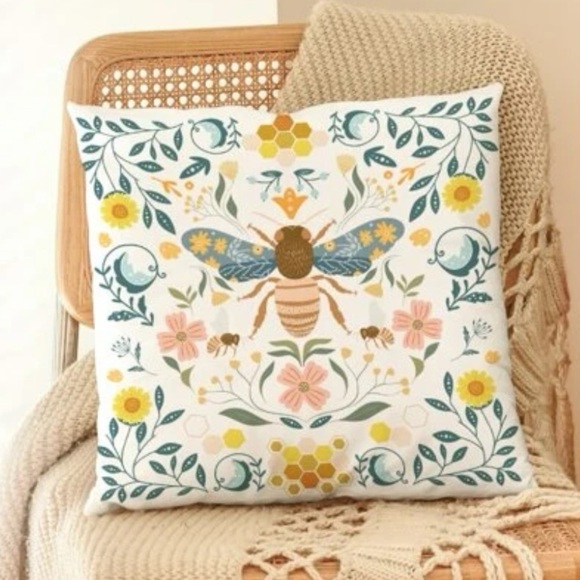 Pillow Cover Bee Garden Party Floral Multicolor Large Square 17.7 X 17.7 - Picture 10 of 16